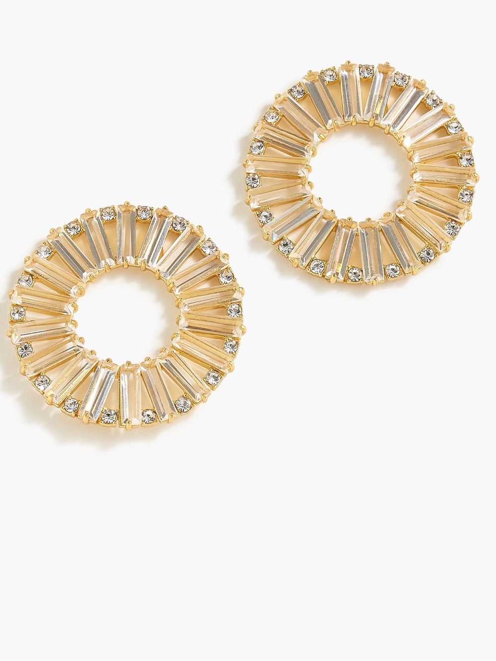 J.Crew Large Baguette Crystal Rhinestone Circle Earrings Clear Signed
